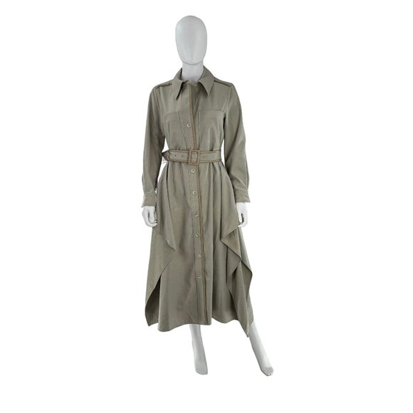 Tuckernuck Dresses & Skirts - Tuckernuck NEW Sage Green Faux Leather Trim Collared Maxi Dress Size M